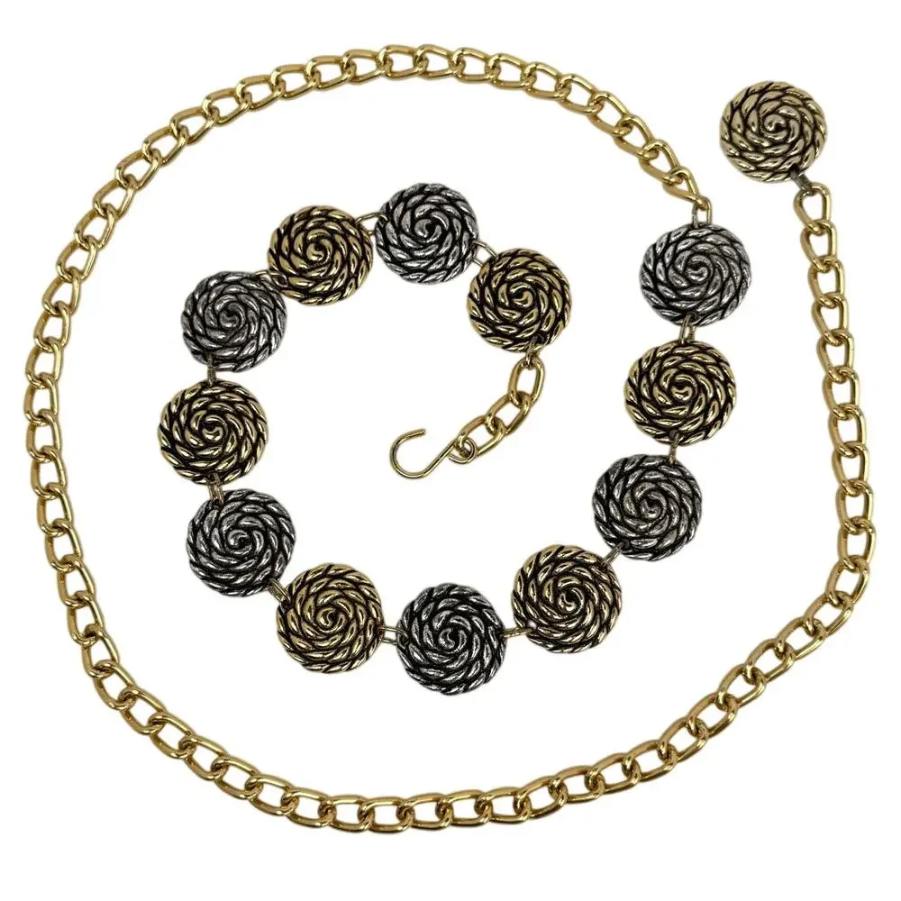 Vintage Disc Chain Belt Gold Silver Medallion Boho Glam Statement Size 55